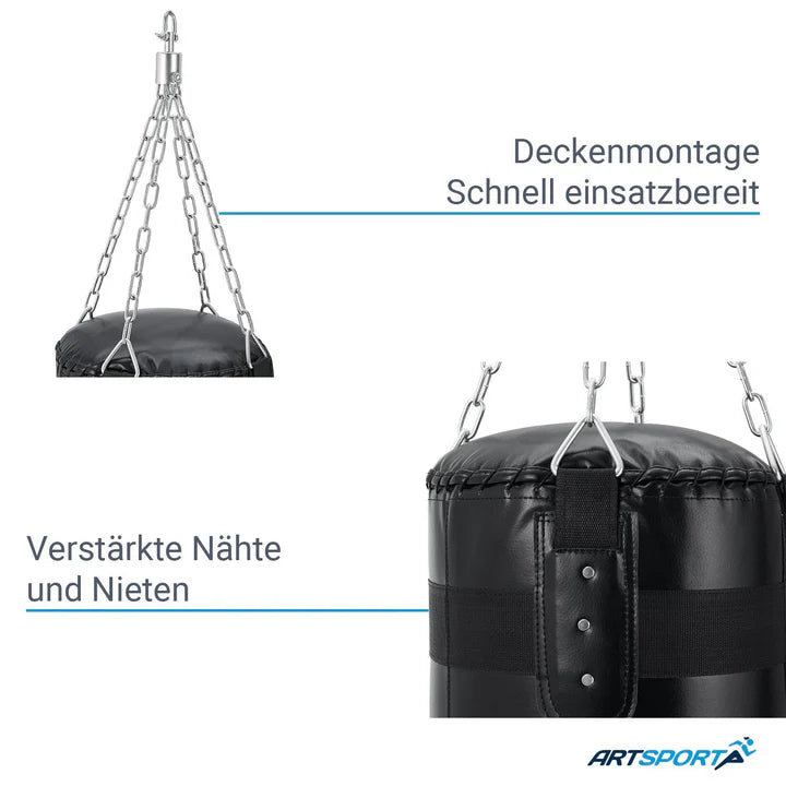 Sac de frappe 30kg avec chaîne en acier 4 points et mousqueton