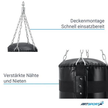Sac de frappe 30kg avec chaîne en acier 4 points et mousqueton