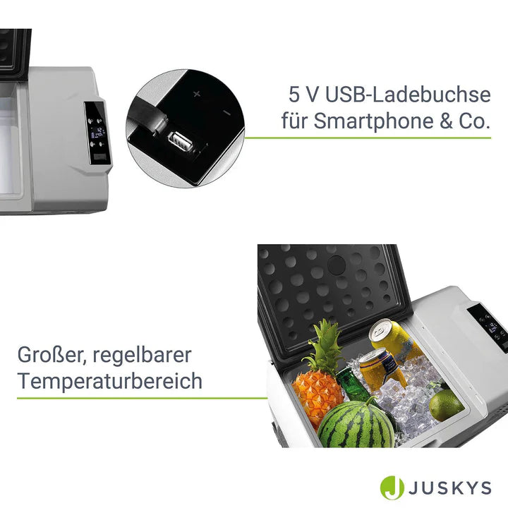 Glacière à compresseur Yukon 50 l avec connexion 12/24 et 230 V, contrôle par application et prise de chargement USB - grise