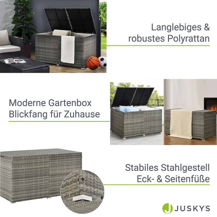 Boîte de rangement en polyrotin Ikaria gris avec couvercle 950 litres