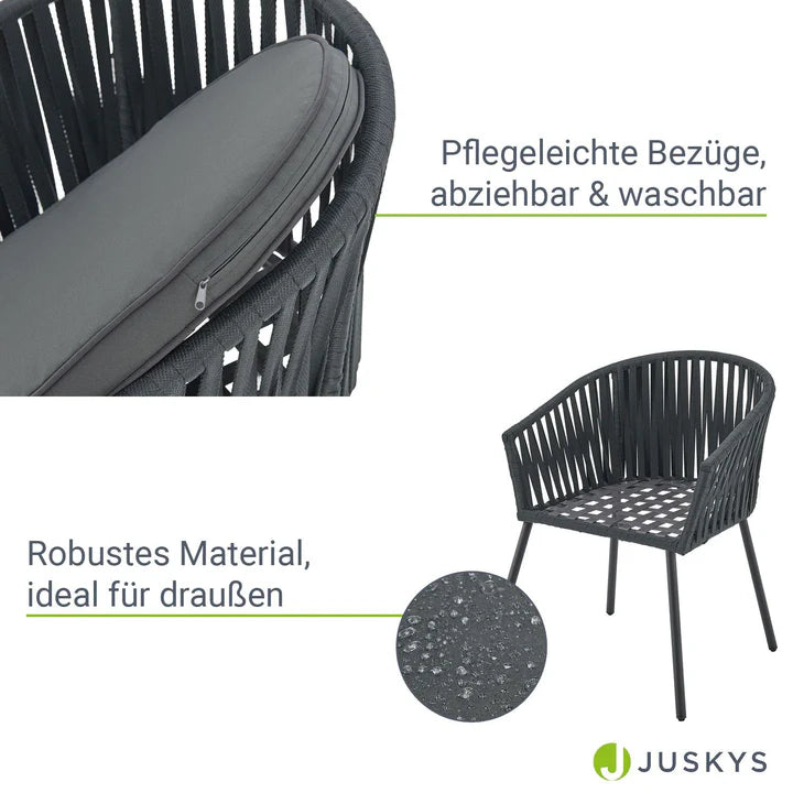 2er-Set Rope Gartenstühle Inkl. Kissen Dunkelgrau - Palo24