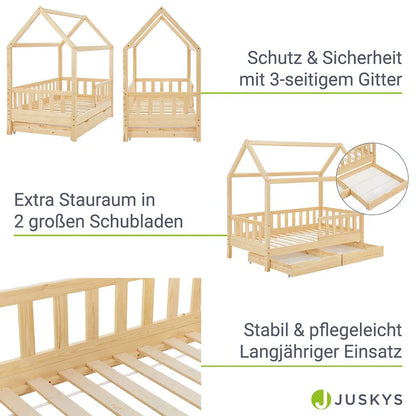 Letto per bambini Marli 80 x 160 cm con cassone e rete a doghe naturale