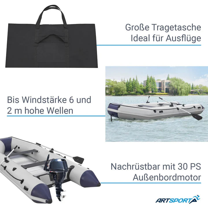 Schlauchboot Paddelboot grau mit Aluboden - 3,80m inkl. Verzollungsnachweiss