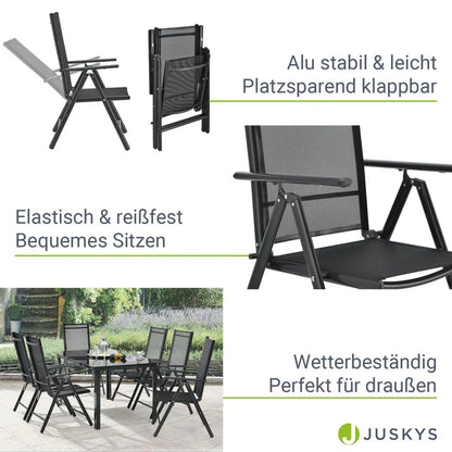 Salon de jardin en aluminium Milano 7 pièces avec table et 6 chaises gris foncé