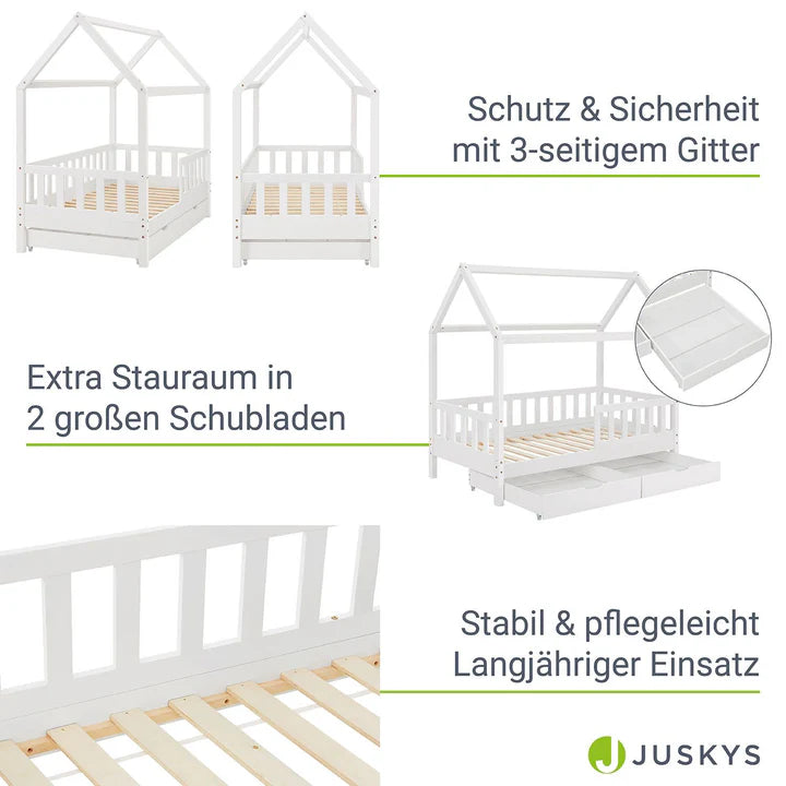 Letto per bambini Marli 80 x 160 cm con contenitore e rete a doghe bianco