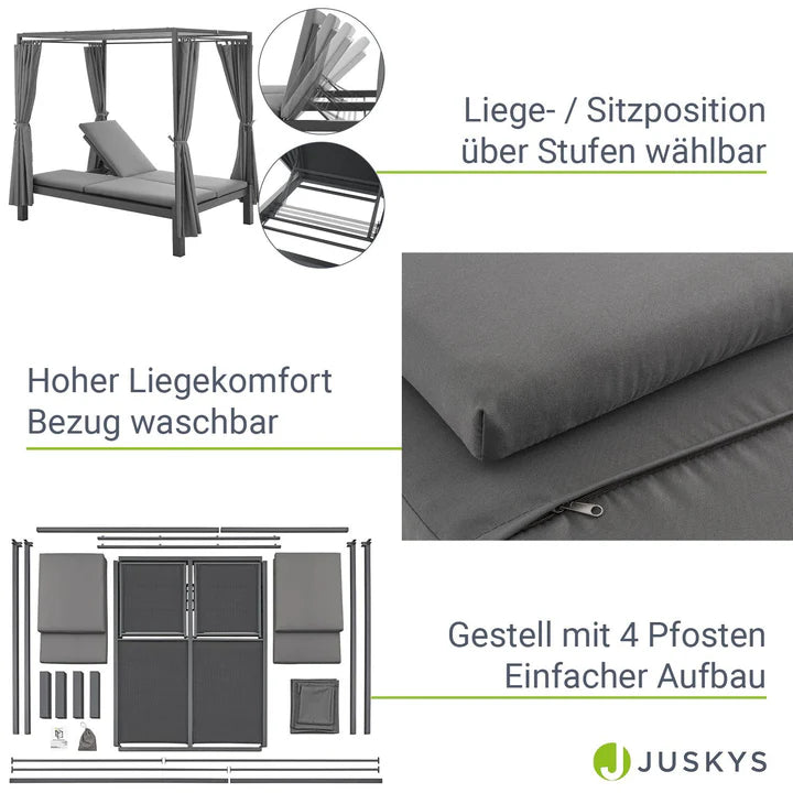 Transat double lounge bed Crète - transat avec toit en gris