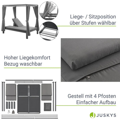 Transat double lounge bed Crète - transat avec toit en gris