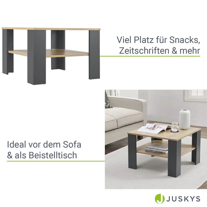 Couchtisch in Grau mit Holzoptik 60x60 cm