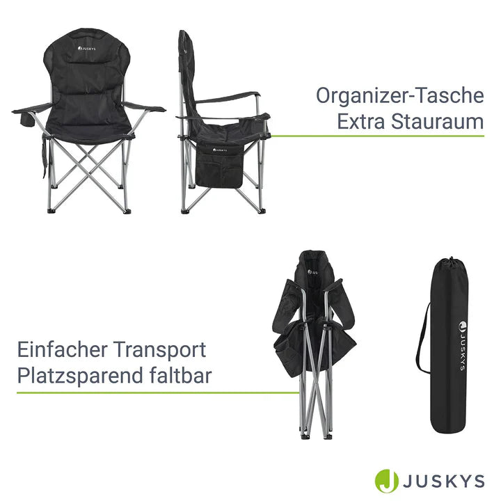 Chaise de camping Lido Noir Chaise pliante rembourrée avec porte-gobelet et sac