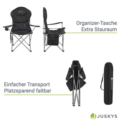 Chaise de camping Lido Noir Chaise pliante rembourrée avec porte-gobelet et sac