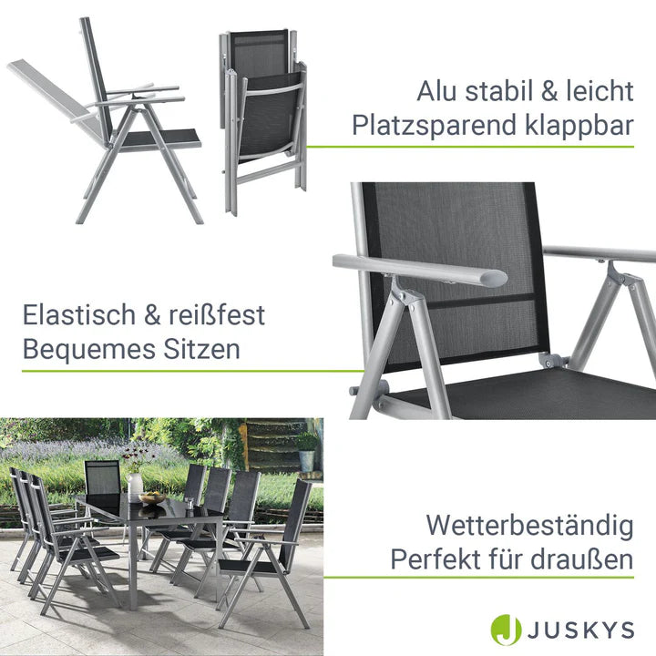 Aluminium Gartengarnitur Milano 9-teilig mit Tisch und 8 Stühlen silbergrau