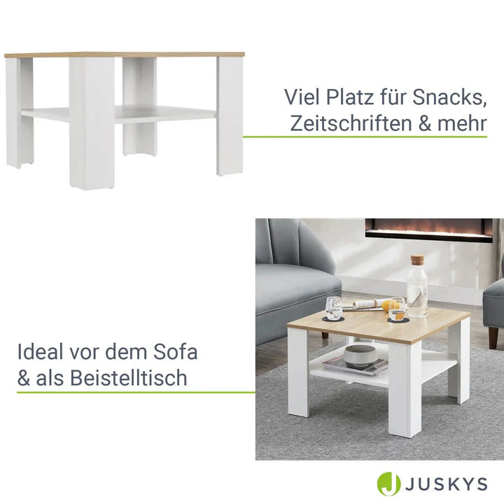 Couchtisch in Weiss mit Holzoptik 60x60 cm