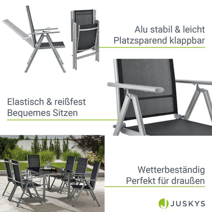 Aluminium Gartengarnitur Milano 7-teilig mit Tisch und 6 Stühlen silbergrau