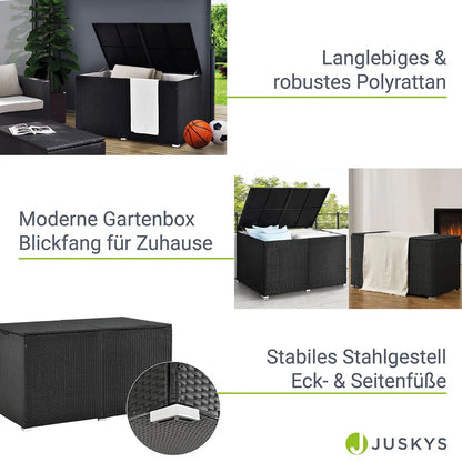 Contenitore per cuscini in polyrattan Ikaria nero con coperchio 950 litri