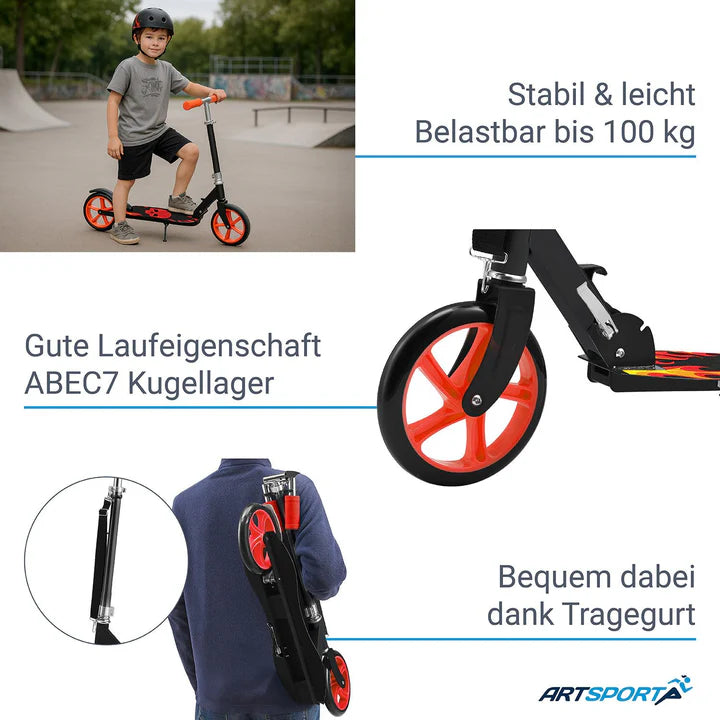 Scooter / Cityroller "Fire" schwarz / rot