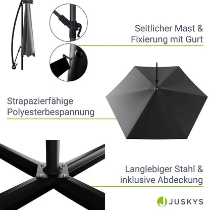 Parasol Brazil Ø 3,5m avec LED, manivelle et base gris foncé