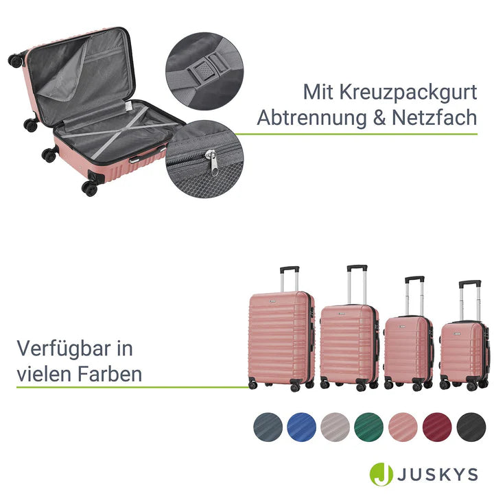 Set de valises rigides Rome - Set rose 4 pièces avec coque rigide en ABS résistant aux chocs et roues 360°
