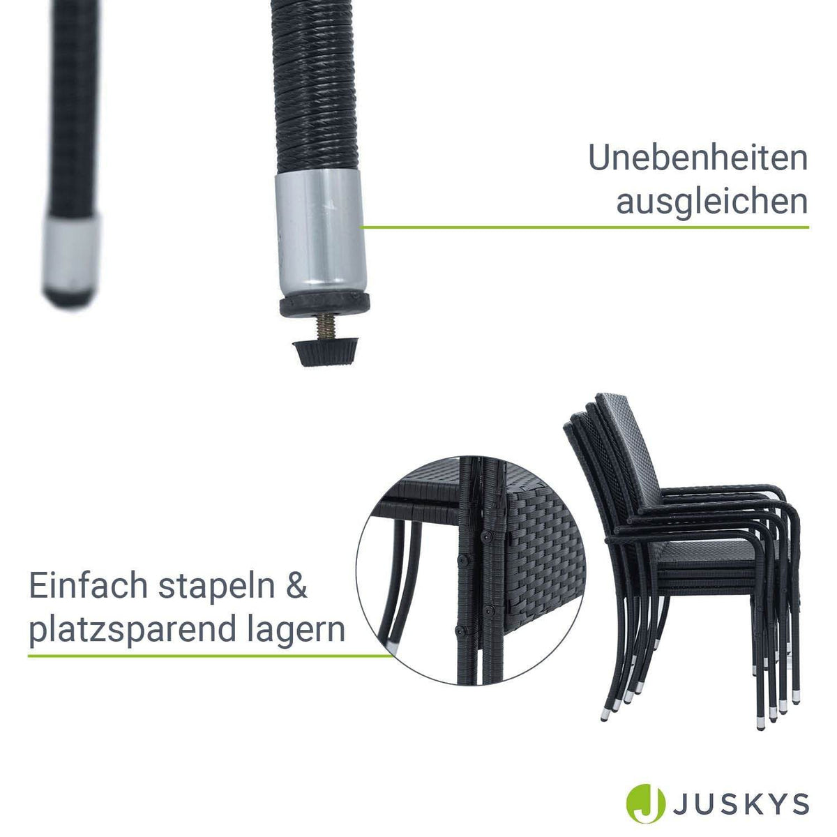 Polyrattan Gartenstühle Yoro 4er Set Schwarz - Palo24