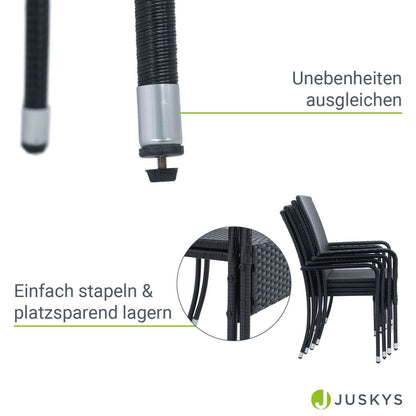 Polyrattan Gartenstühle Yoro 4er Set Schwarz - Palo24