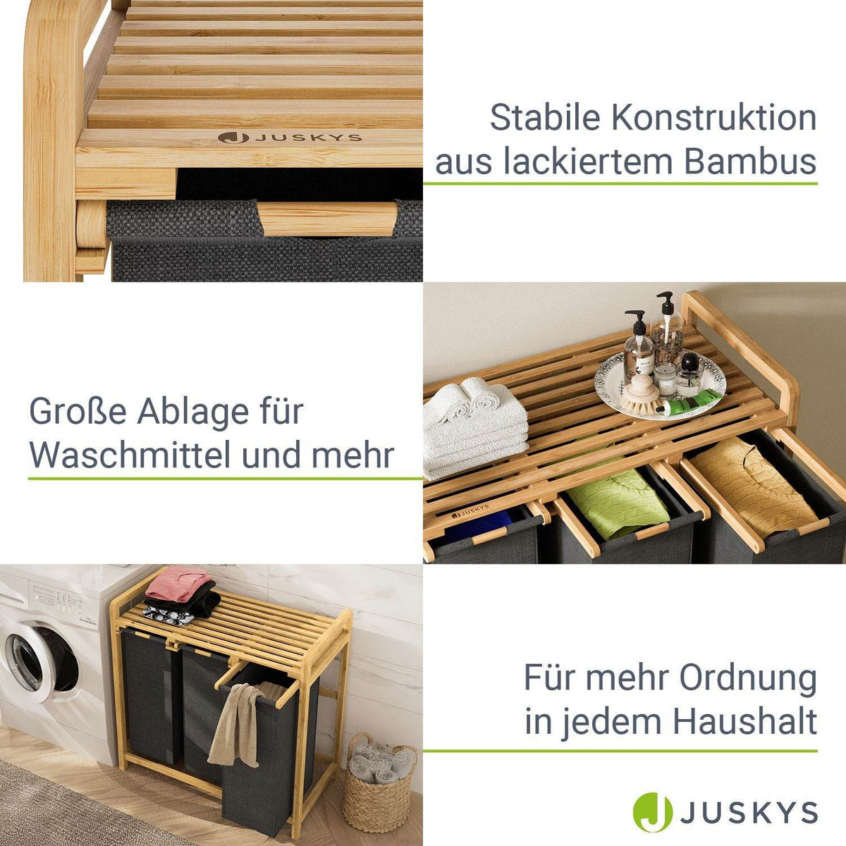 Bambus Wäschekorb Kory 3er - Anthrazit - Palo24