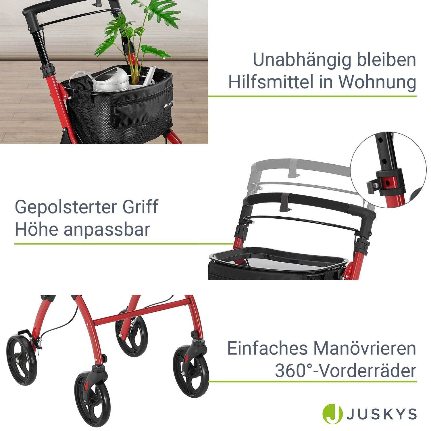 Aluminium Wohnungsrollator Aktiv - Bordeaux Rot - Palo24