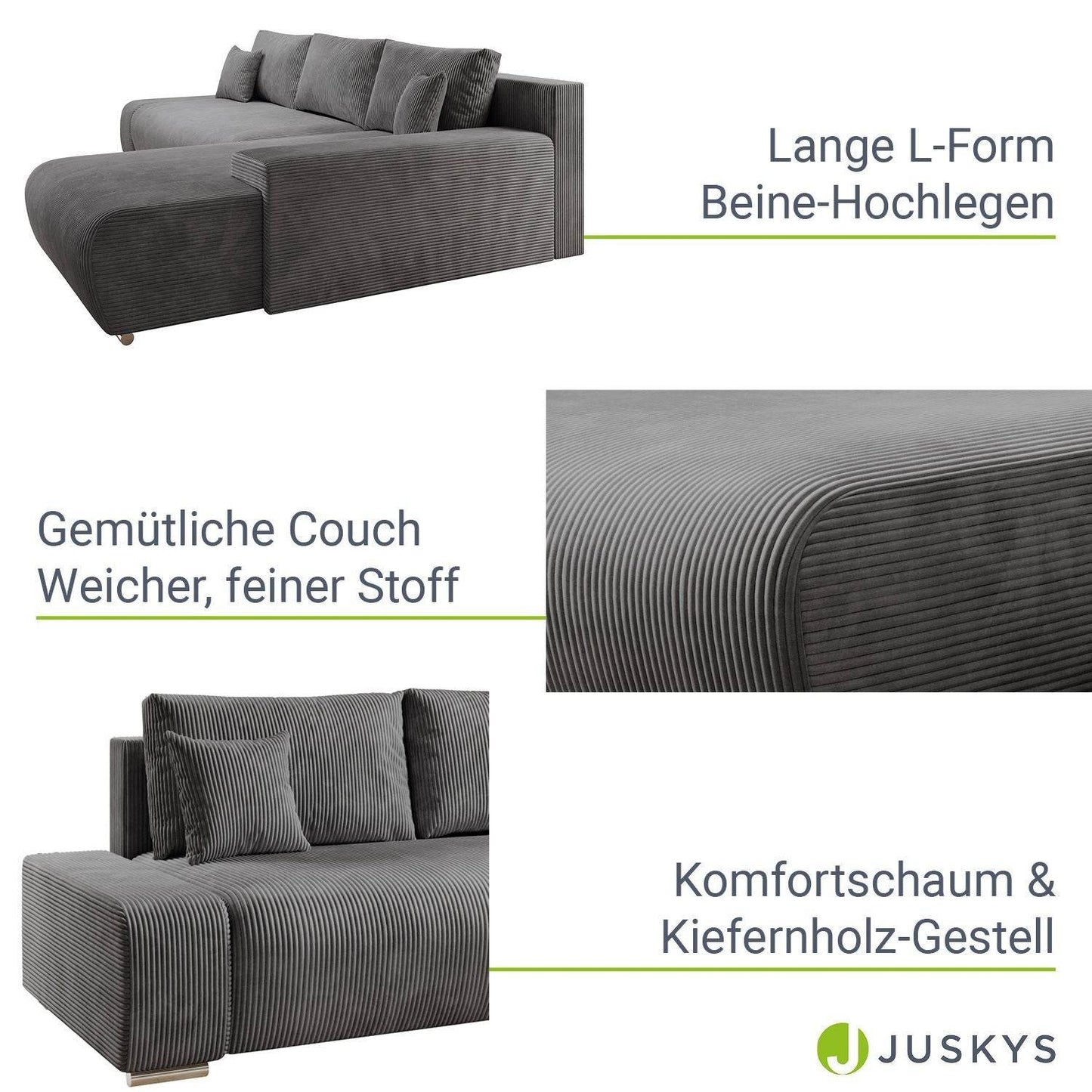 Sofa Iseo Rechts mit Schlaffunktion - Dunkelgrau - Palo24