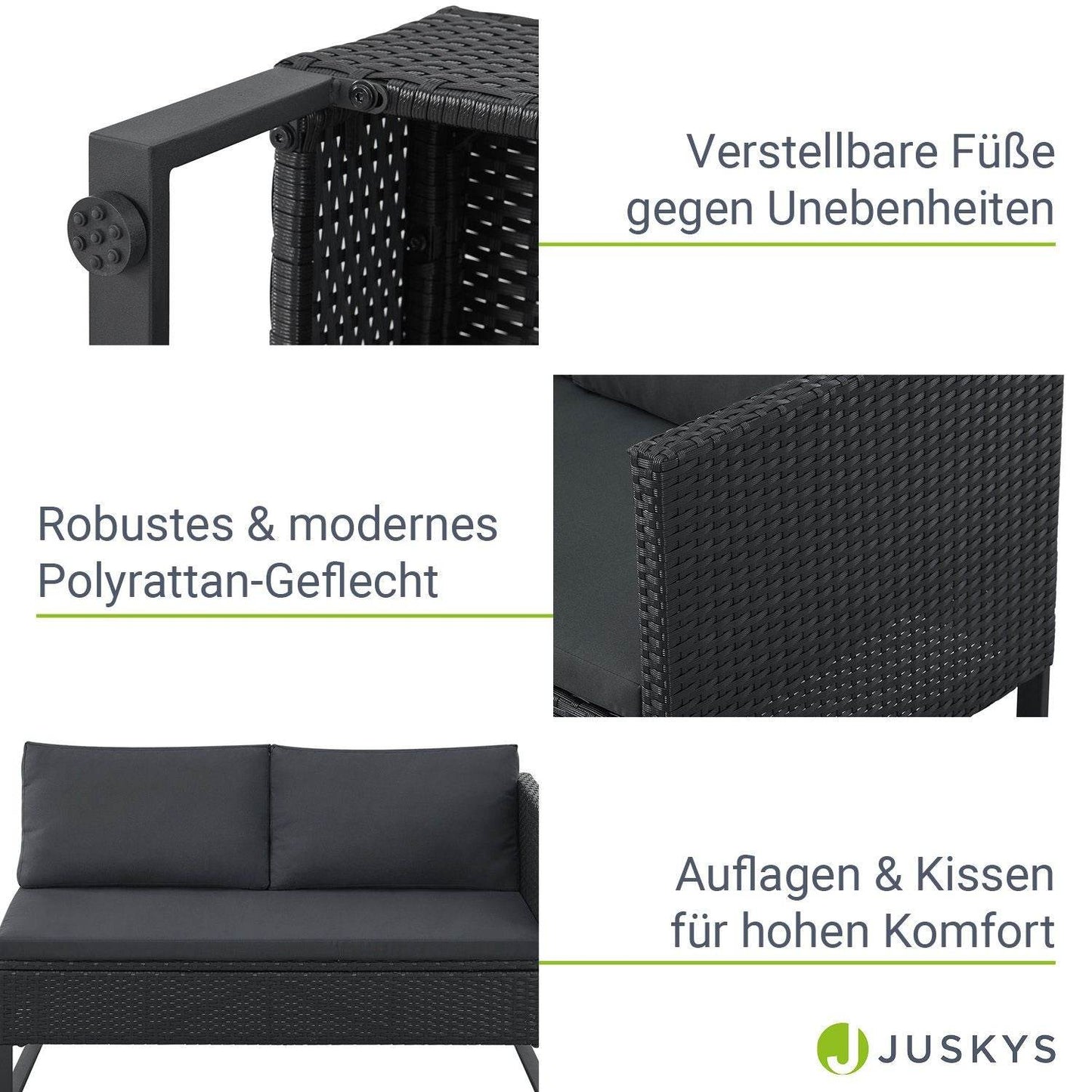 Modulare Polyrattan Lounge Santorini Schwarz - Palo24