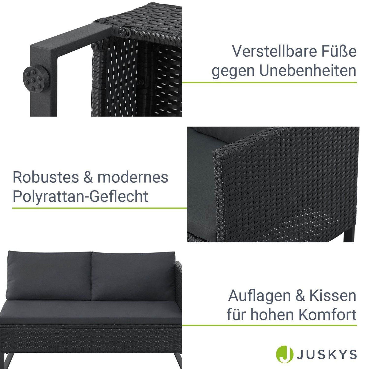 Modulare Polyrattan Lounge Santorini Schwarz - Palo24