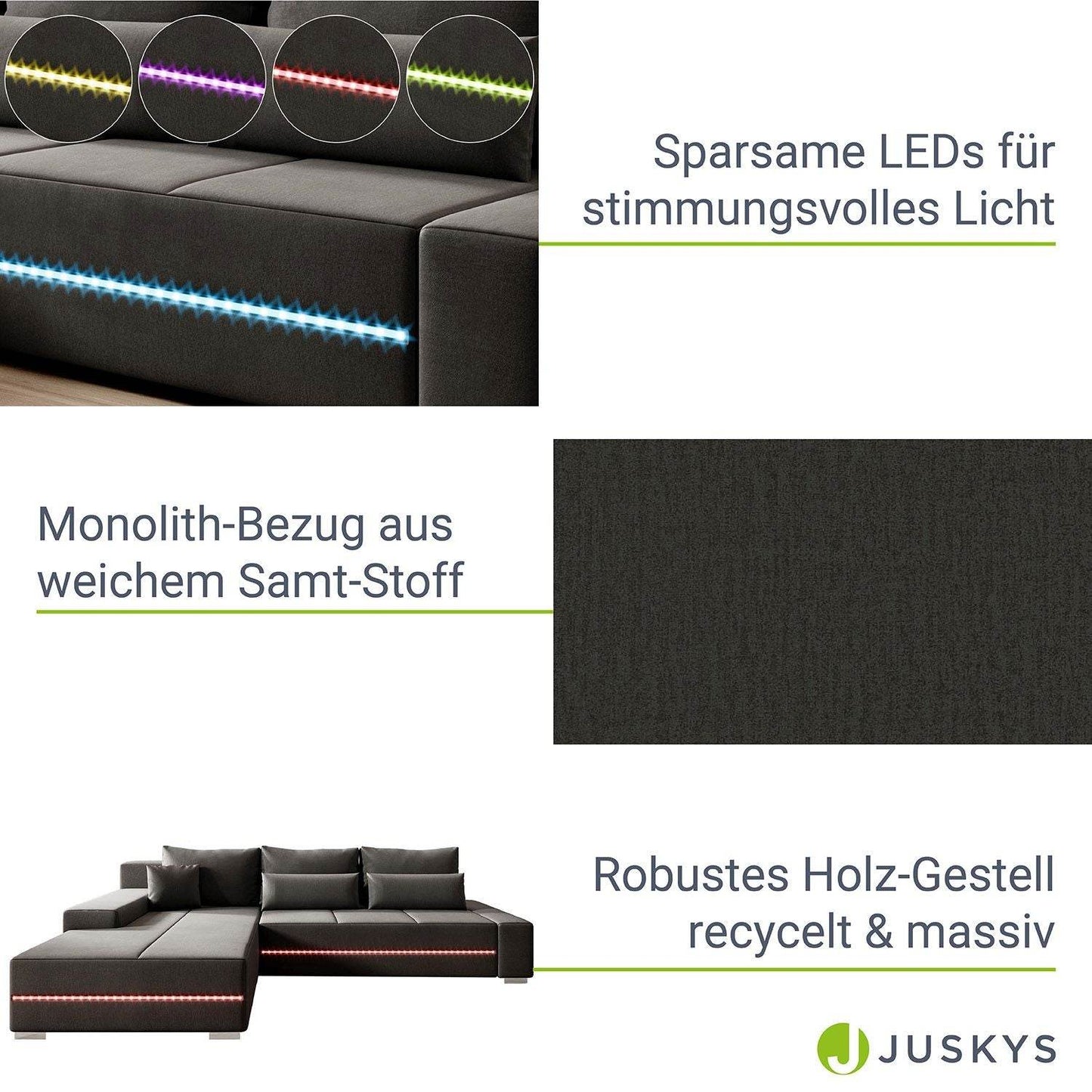 Sofa Davos Links mit LEDs - Dunkelgrau - Palo24