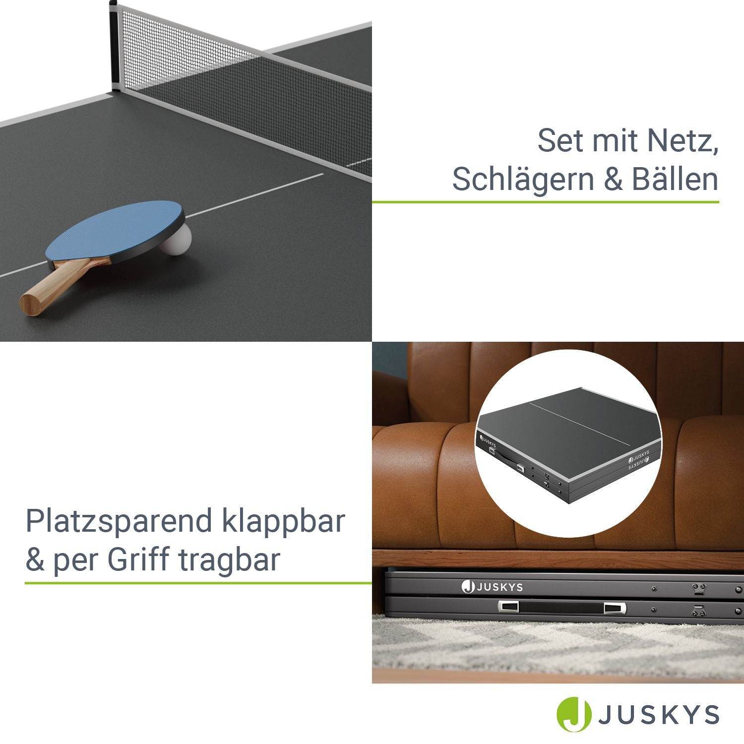 Mini Tischtennisplatte Flexi mit Zubehör - Schwarz, Silber - Palo24