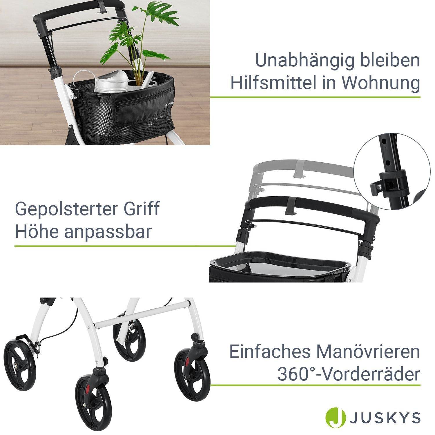 Aluminium Wohnungsrollator Aktiv - Weiss Schwarz - Palo24