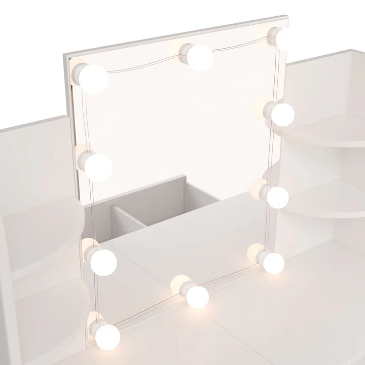 Toletta Bella con illuminazione a LED, specchio, cassetto e scomparti | bianco