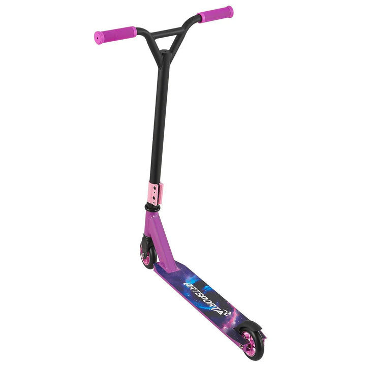 Stunt Scooter Galactic Cruiser in Lila Schwarz Trick Roller mit 360° Lenkung