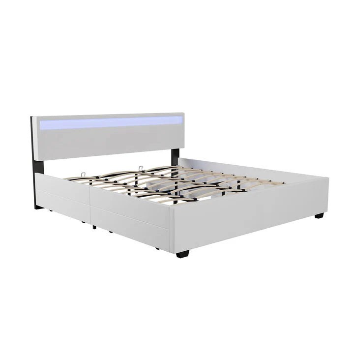 LED Polsterbett Lyon mit Bettkasten 180x200 cm mit Lattenrost weiss - Palo24