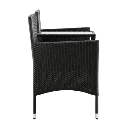 Polyrattan Gartenmöbel Sitzgruppe Monaco in schwarz und dunkelgraue Bezüge