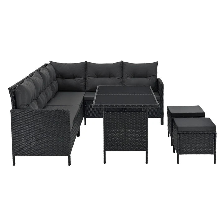 Salon Polyrotin Manacor Noir 2 tabourets