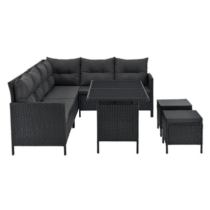 Salon Polyrotin Manacor Noir 2 tabourets