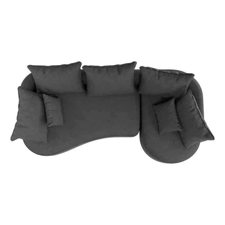 Sofa Tirano mit Ottomane & Dekokissen aus Samt Dunkelgrau
