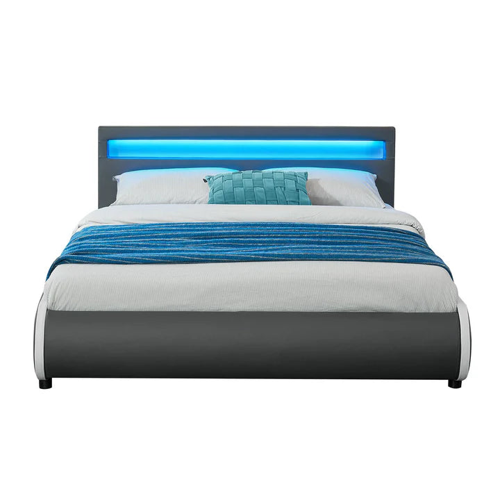 LED Polsterbett Sevilla 140x200 cm Lattenrost dunkelgrau