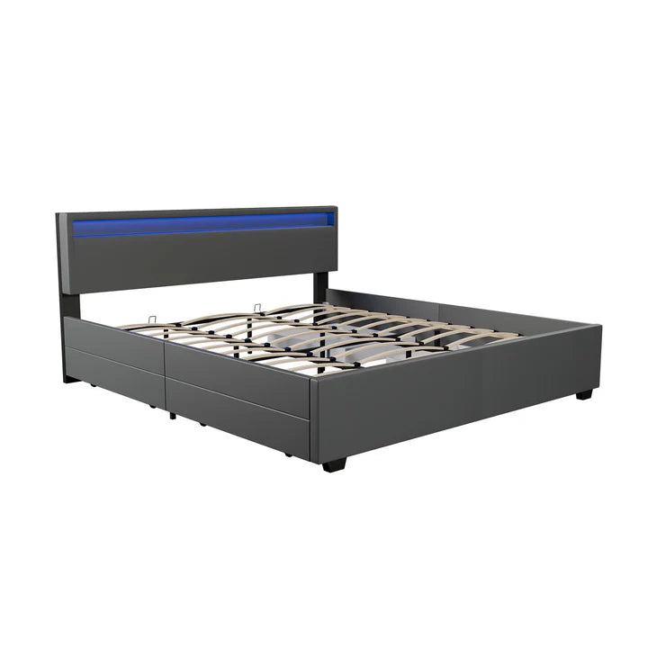 LED Polsterbett Lyon mit Bettkasten 180 x 200 cm - dunkelgrau