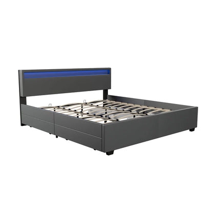LED Polsterbett Lyon mit Bettkasten 180 x 200 cm - dunkelgrau