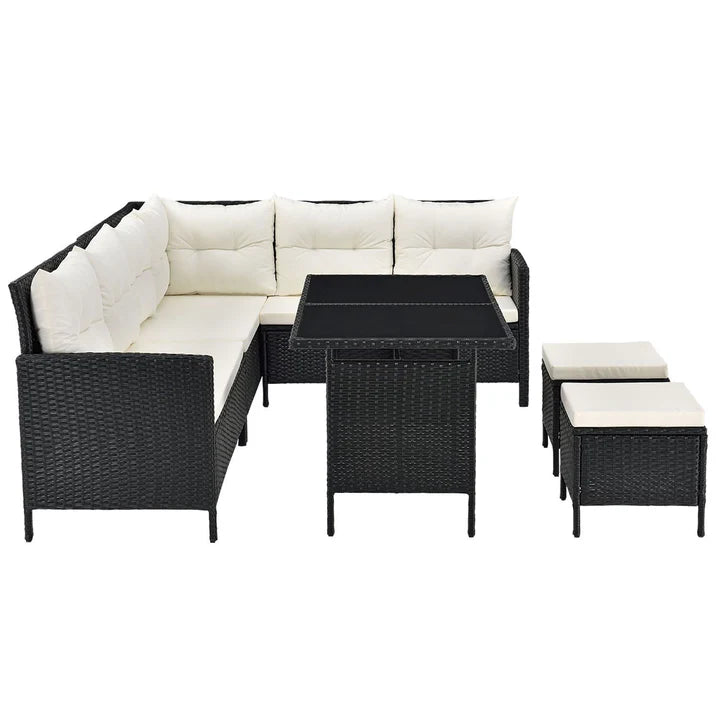 Polyrattan Lounge Manacor Gartenmöbel-Set Schwarz/Creme