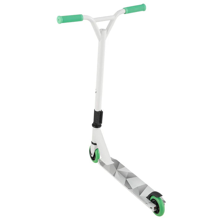 Stunt Scooter Futuriste en Blanc Vert Trick Scooter avec direction à 360°