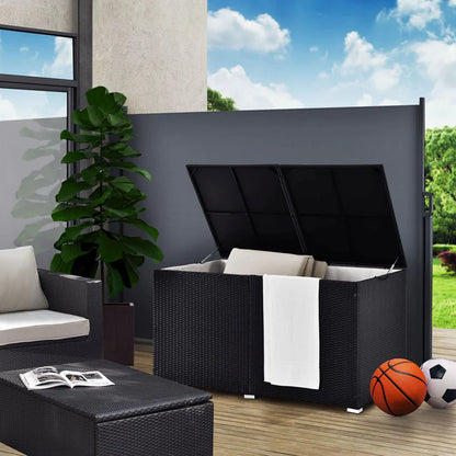 Contenitore per cuscini in polyrattan Ikaria nero con coperchio 950 litri