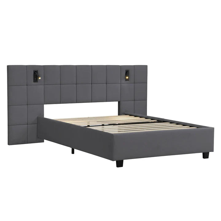Polsterbett 140x200 cm Luzano - LED Lattenrost & Kopfteil - Samt Schwarz - Palo24