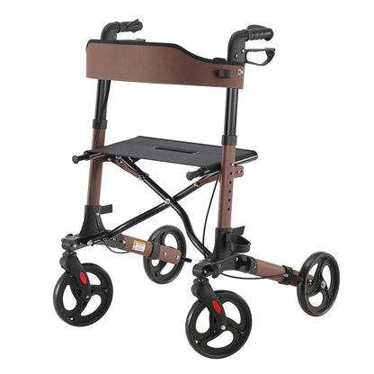 Aluminium Rollator Vital klappbar mit Sitzfläche & Einkaufstasche in braun