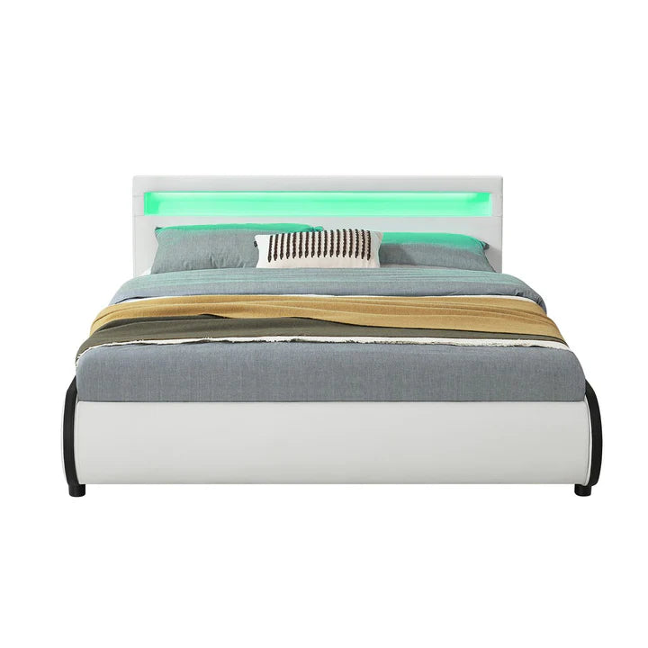 LED Polsterbett Sevilla 140 x 200 cm Lattenrost weiss