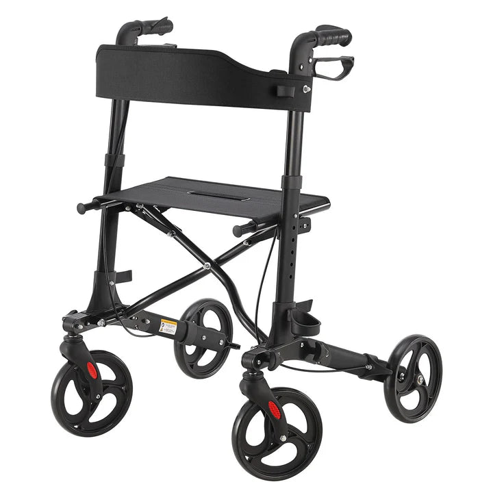 Aluminium Rollator Vital klappbar mit Sitzfläche & Einkaufstasche in schwarz