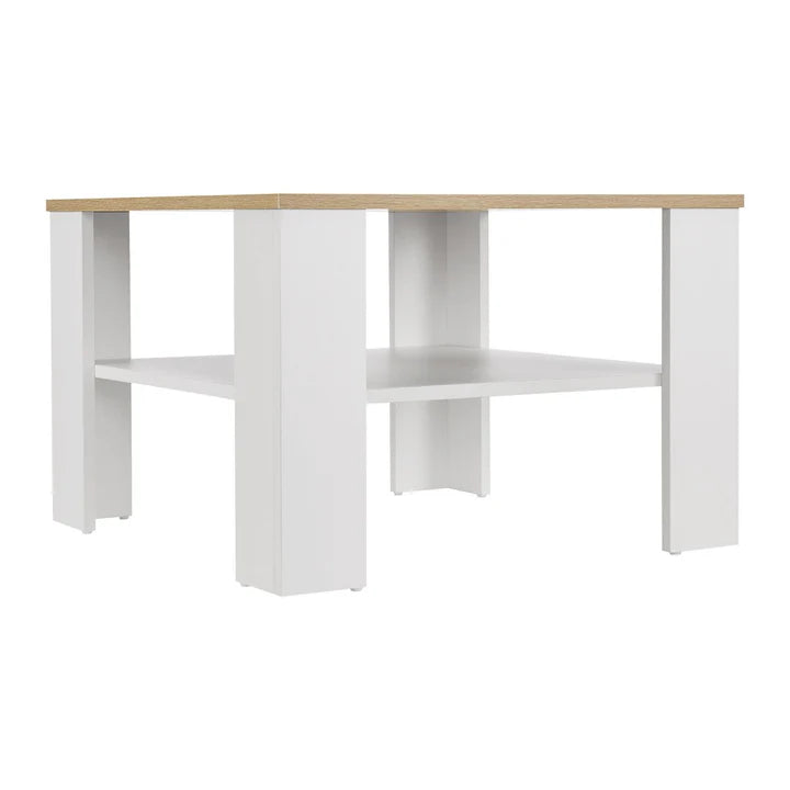 Couchtisch in Weiss mit Holzoptik 60x60 cm