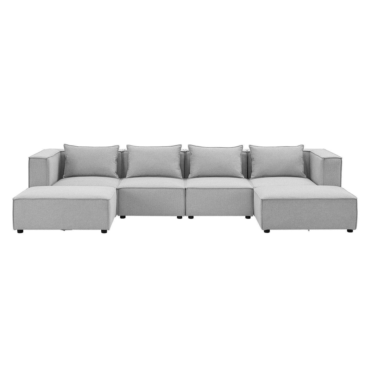 Modulares Sofa Domas XXL - Wohnlandschaft Armlehnen & Kissen - Stoff Hellgrau - Palo24